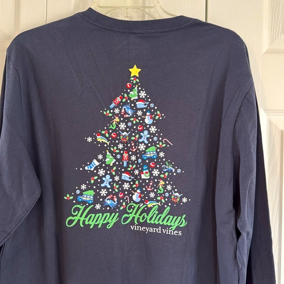 Vineyard Vines Tops - NWT Vineyard Vines Happy Holidays Christmas Tree Blue Blazer Pocket Tee - M